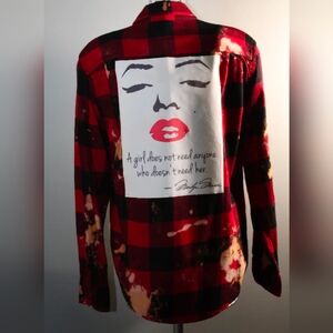 NWT Distressed Red Plaid Graphic Shirt